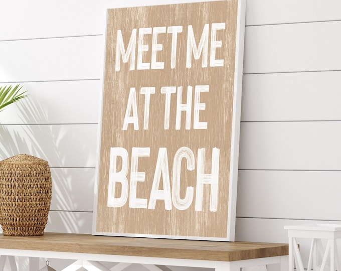 Coastal Wall Art, Vintage Beach Sign, Meet Me at the Beach, Rustic Cabin Patio Decoration, Outdoor Accent Canvas, Relaxing Vacation Vibes