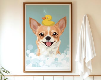 Chihuahua Bubble Bath Bathroom Wall Art, Playful Pet Decor