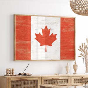 Canada Flag Wall Art, Painted Weathered Wood Style on Canvas, Canadian Flag Wood Canvas Print, Framed Canadian Flag Poster, Retro Flag Art