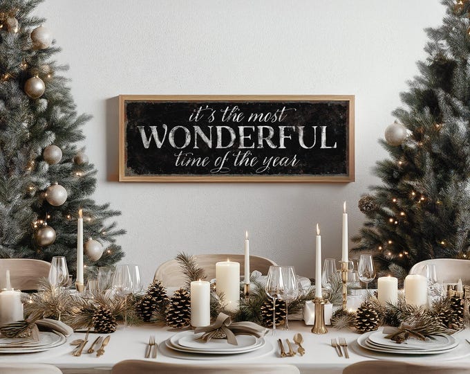 Holiday Wall Sign: Farmhouse Christmas 'Most Wonderful Time' (Multiple Sizes)