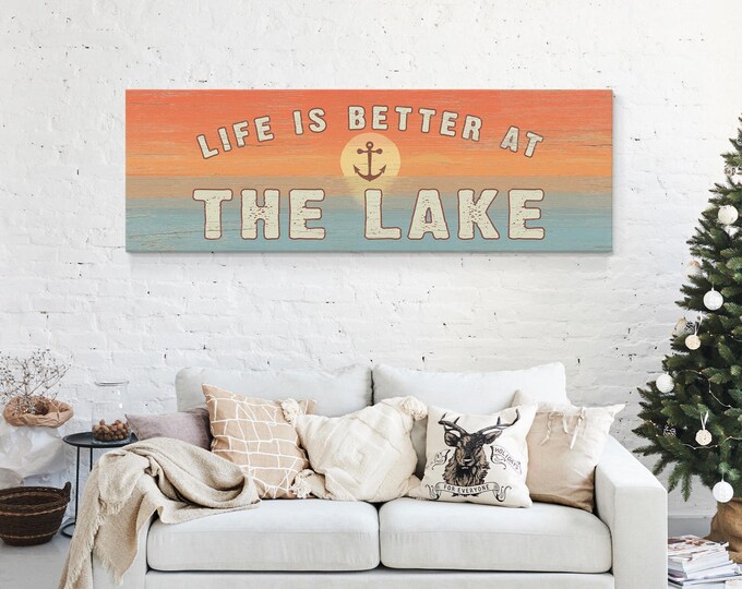 Anchor Wall Art Teal Lake Sunset Print Nautical Lake House Decor