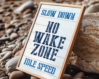No Wake Zone Sign, Nautical Signs, Retro Harbor Signs, Vintage Coastal Decor, Faux White Shiplap, Lake House Wall Art, Aluminum Print