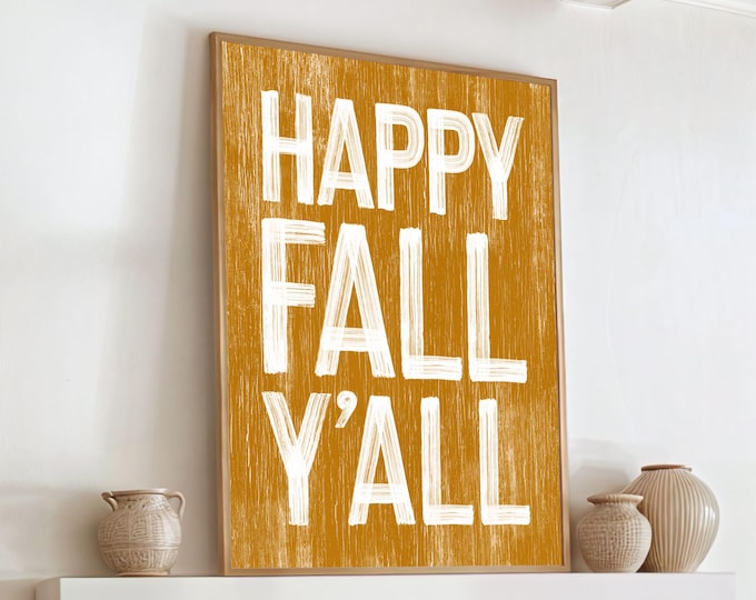 Happy Fall Yall Sign for Fall Decorating, Caramel Accent, Large Fall Wall Decor, Fall Signs for Mantel, Seasonal Wall Art, Fall Porch Decor