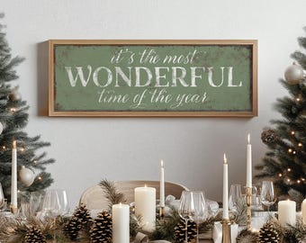 Seagrass green holiday sign, most wonderful time of the year wall art