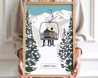 Nostalgic Winter Art, Mountain Watercolor, APRÈS SKI Sign, Rustic Lodge Print