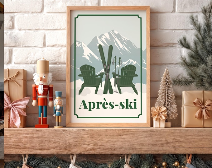 Vintage Ski Lodge Print, Adirondack Chairs and Skis (Multiple Sizes)