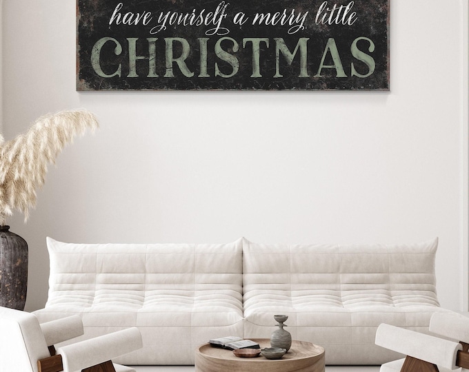 Christmas Wall Sign: Farmhouse Style - Black, White, Seagrass Frame