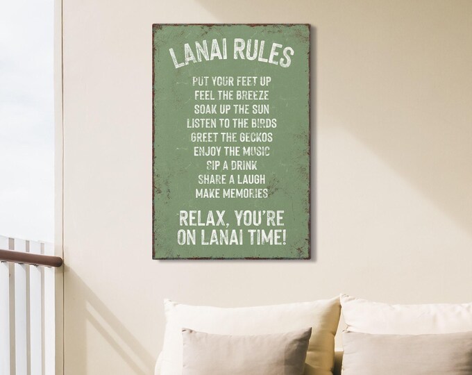Lanai Rules Sign, Retro Screened Porch Wall Art, Relax on Lanai Time