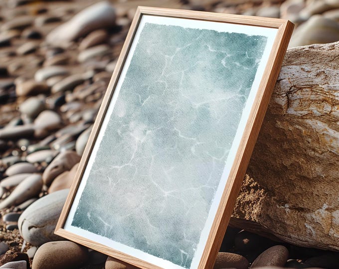 Wave Print, Dusty Blue Gray Watercolor Water Canvas, Minimalist Coastal Wall Art in Many Sizes