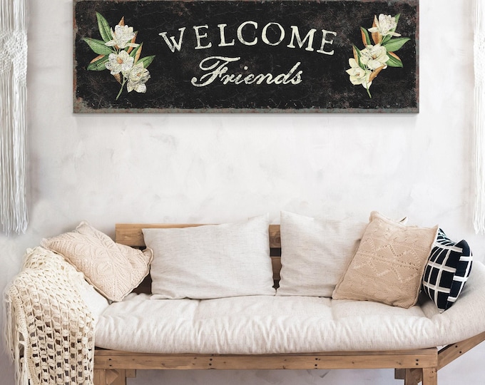 Welcome Wall Art: Vintage Magnolia Floral - Modern Farmhouse Style