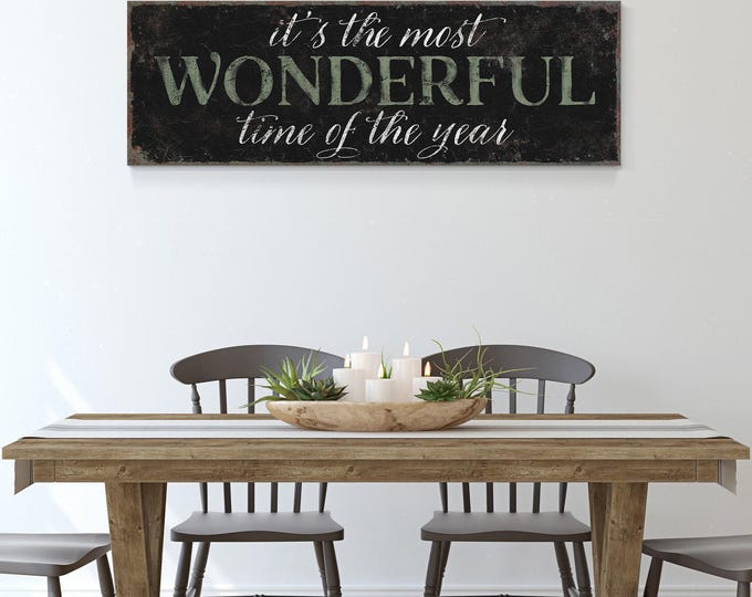 Wonderful Time Print, the Most Wonderful Time of the Year in Cream White on Charcoal Black