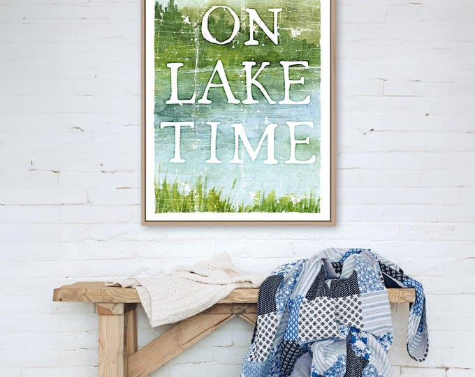 Lake House Watercolor Print, Vintage Style (Wood or Aluminum Frame)