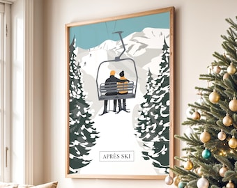 Vintage Apres Ski Wall Art, Yellow Ski Lift (Multiple Sizes Available)