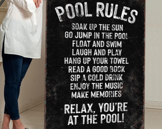 Rental Property Art, Funny Rules Sign, Pool Patio Decor, Retro Black Wall Display, Colorful Vintage Style on Canvas or Aluminum for Poolside