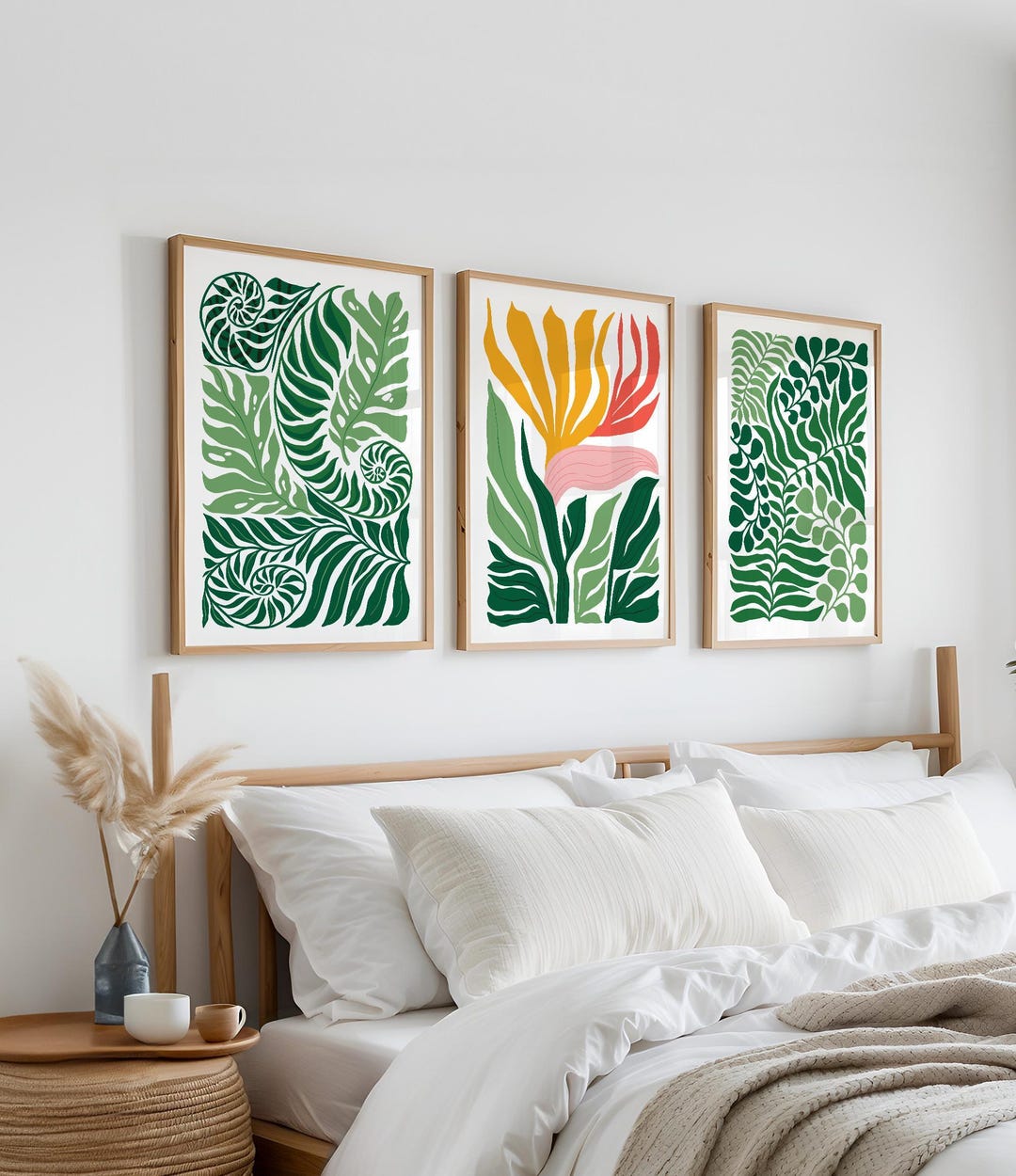 Jungle Flower Triptych Wall Art — Tropical Block Canvas, Beach House ...