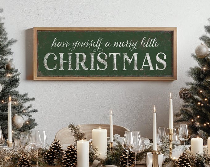 Merry Little Xmas Forest Green Holiday Print Rustic Farmhouse Decor