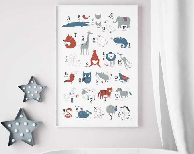 Nursery Wall Art: Playful Animal Alphabet - Modern Baby Room Decor