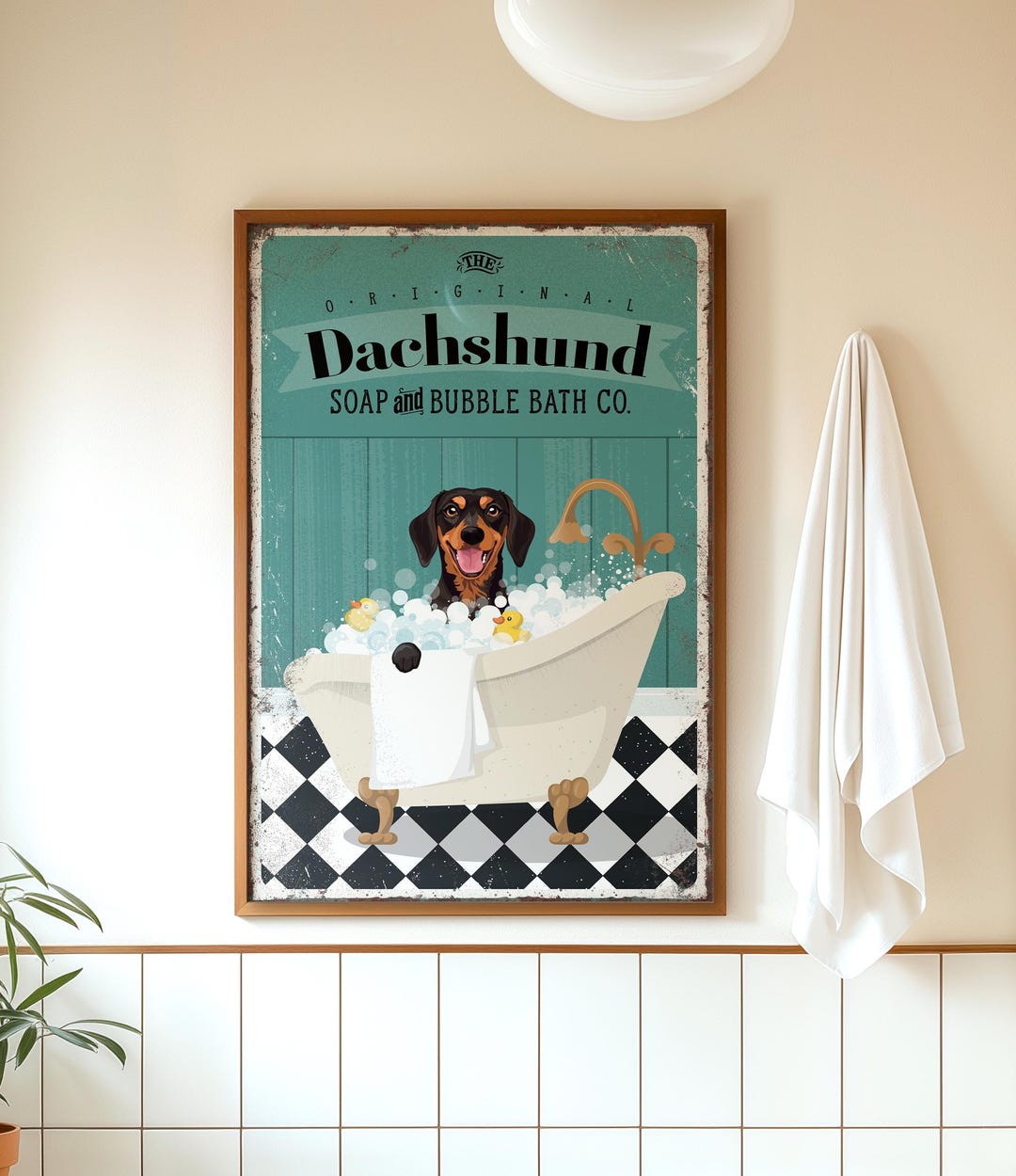 Dachshund Bubble Bath Bathroom Wall Art, Vintage Weiner Dog Powder Room ...