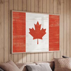 Vintage Canada Flag Poster, Canada Flag Wall Art, Flags from Around the World, Canada Canadian Flag, Framed Flag Canvas, Vintage Flag Decor