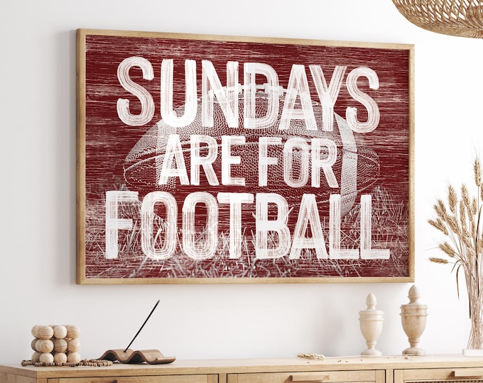 Red and White Canvas, Sundays Are for Football Wall Art, Maroon Vintage Sports Sign