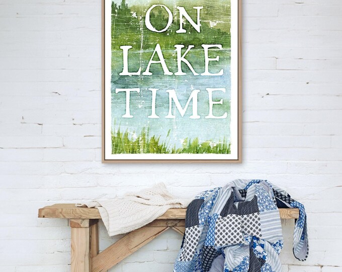 Lake House Watercolor Print, Vintage Style (Wood or Aluminum Frame)