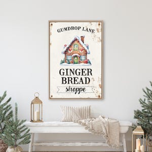 Tall Gumdrop Lane Gingerbread Print in Barn Red and Forest Green on Distressed Cream