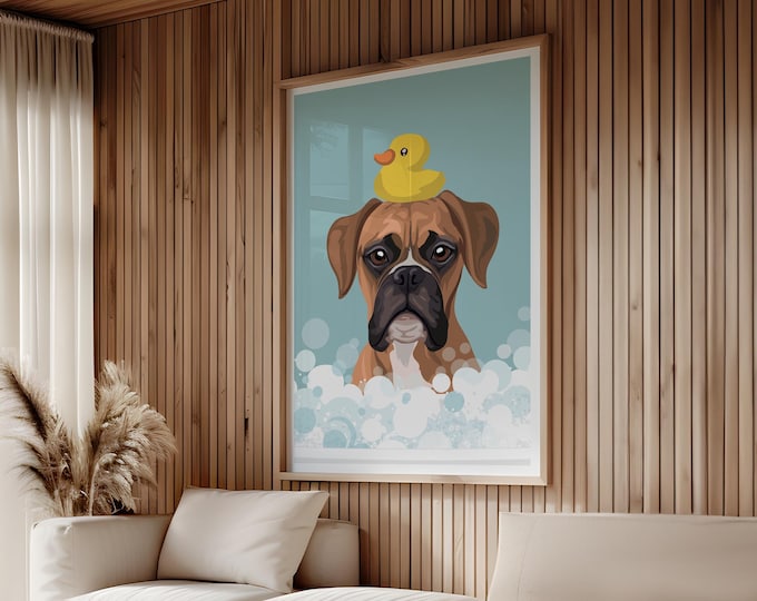 Boxer Bubble Bath Bathroom Wall Art, Playful Pet Decor