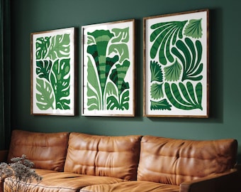 Abstract 3 Piece, Vibrant Palm Leaves, Living Room Decor, Tropical Jungle Triptych, Boho Greenery Canvas, Office Wall Art Set • 401