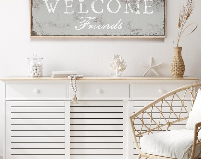 Stone Gray Welcome Sign - Rustic Canvas for Porch or Entryway