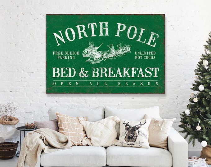 North Pole Christmas Sign: Vintage Holiday Wall Art (Multiple Sizes)