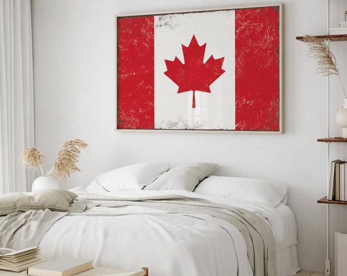 Canada Flag Wall Art, Rustic Cabin Lodge Print