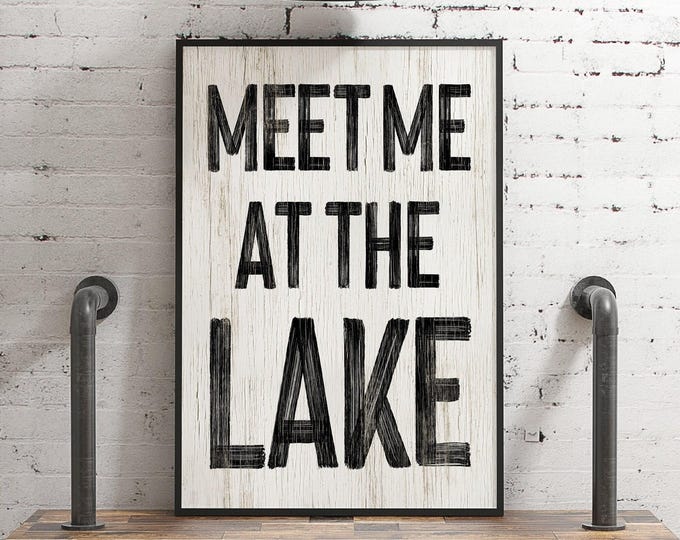 Rustic Wall Artwork, Meet Me at the Lake in Weathered White, Cabin and Lake House Decor