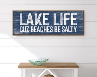 Lake Life Wall Art: Beaches Be Salty Phrase (Canvas, Paper, Aluminum)