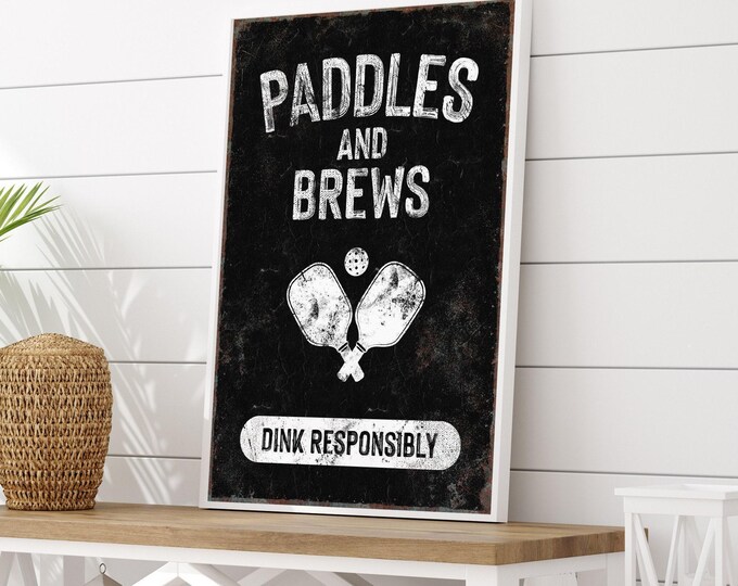 Mancave Decor, Vintage Pickleball Paddles and Brews Wall Art