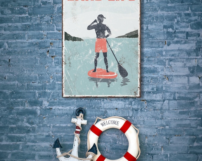 Paddleboard Wall Art Coral Lake Print Summer Lake House Decor