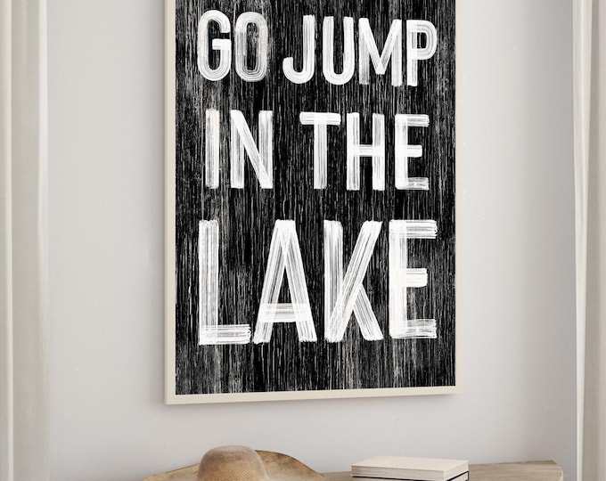 Lake House Decor, Black and White, Faux Vintage Wood, Coastal Wall Art, Farmhouse Canvas Print, Rustic Home Decoration