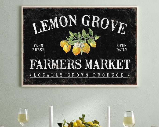 Lemon Grove Farmers Market Sign, Vintage Citrus Kitchen Wall Art