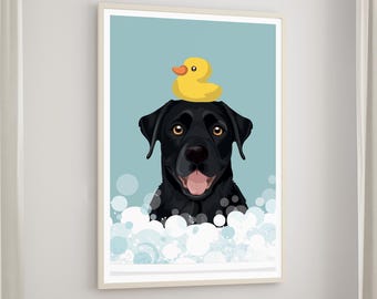 Black Labrador Retriever Bubble Bath Bathroom Wall Art, Playful Pet Decor