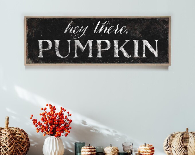 Pumpkin Wall Art, Hey There Sign, Black and White Modern Autumn Decor