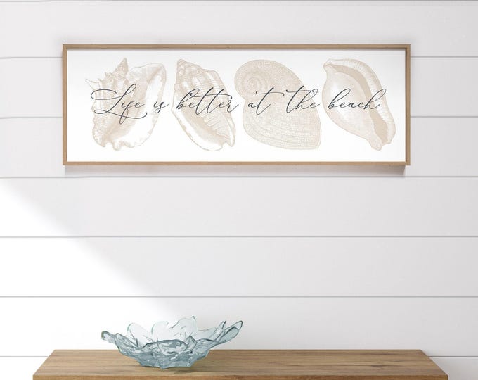 Beach Wall Art: Large Nautical Canvas - Natural Beige, Shell Design