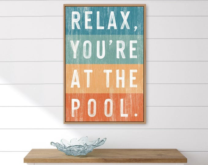 Youre At The Pool Wall Art, Rainbow Color Block Bands In Teal Sage And Terracotta