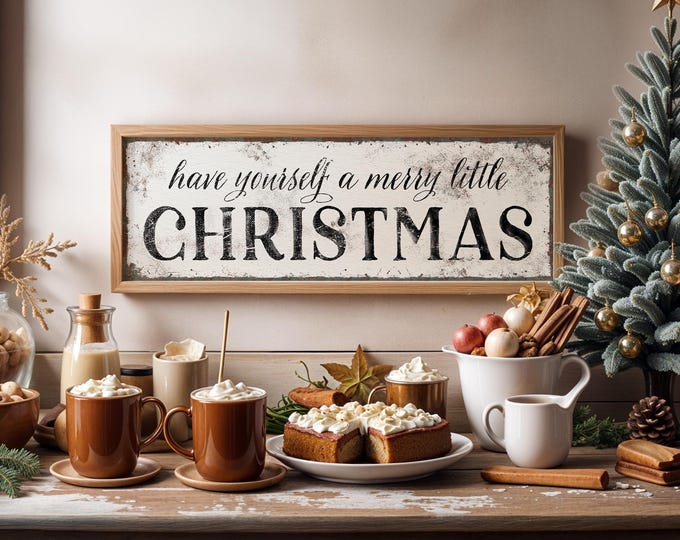 Have Yourself a Merry Little Christmas Cream Wall Art with Charcoal Lettering