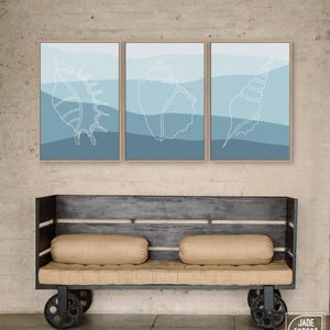 Conchas marinas y olas, arte abstracto para pared en gran formato, playa y olas, decoración playera. imagen 2