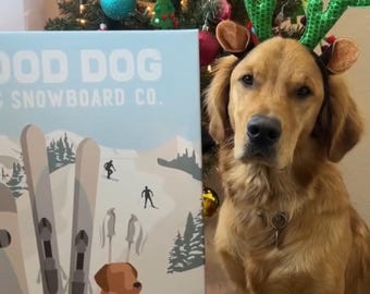 Ski Poster With Dog, Ski Lodge Signs, Gift For Dog Mom, Retro Canvas Print, Golden Retriever Art, Cozy Winter Home Decoration