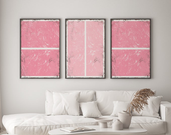 Triptych PICKLEBALL Wall Art,  3 Piece Framed Set, Pickleball Gifts, Sports-themed decor, Modern Farmhouse, Bubblegum Pink Tones