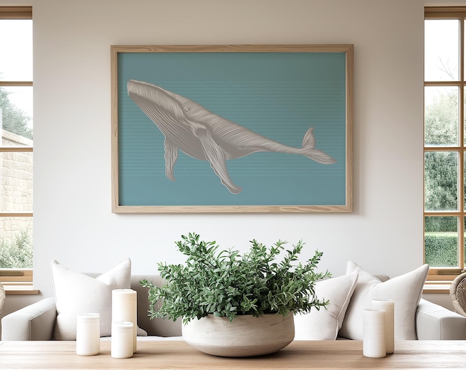 Gray Whale Print: Abstract Ocean Art (Framed or Unframed)