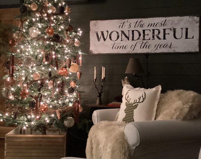 Most Wonderful Time of the Year Sign, Black and White Christmas Wall Art