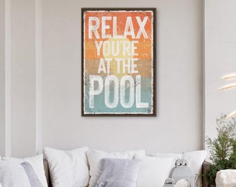 Vintage Pool Sign - Rustic Sunset Decor for Patio or Lanai