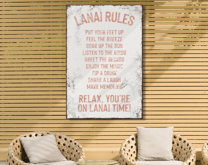Lanai Rules, Dusty Pink And Cream Poolside Wall Art, Patio Gift