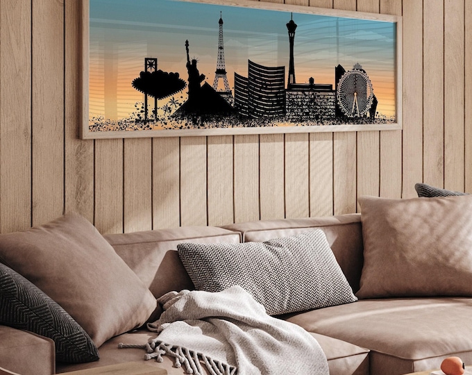 Las Vegas Skyline Wall Art - Retro Vintage Framed Canvas